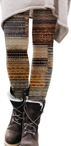 Allumettes De Noël Tummy Control Brossé Taille Haute Mignonne Noël Père Noël Imprimer Longueur De Cheville Collants Boot Pant