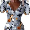 Miqil Femmes Court Onesie Pyjamas Halloween Noël Imprimer Sexy Bodycon À Manches Longues V Cou Une Pièce Sleeper Romper Combinaisons -Rose Magasin 71 UWiAWAL. AC UL1500
