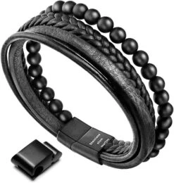 Bracelet En Cuir Pour Perle Pour Homme Murtoo, Perle Naturelle, Bracelet En Acier Et En Cuir Pour Homme Cadeau De Noël