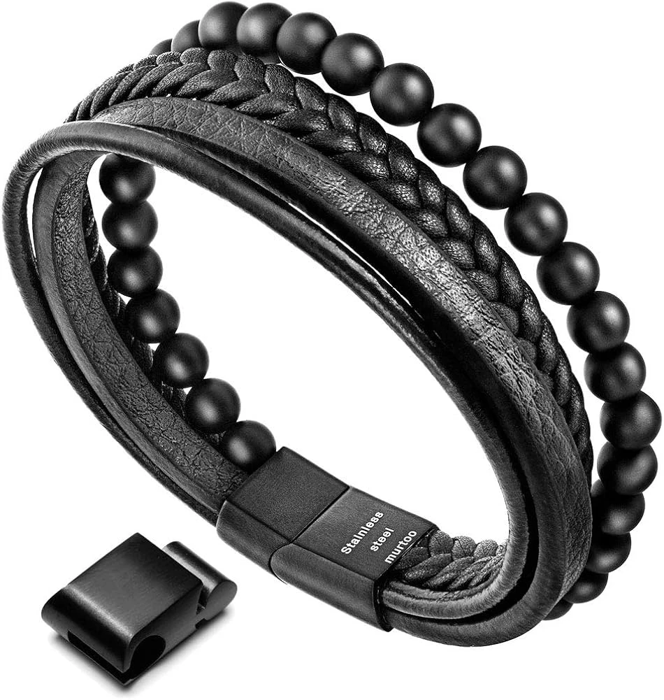 Bracelet En Cuir Pour Perle Pour Homme Murtoo, Perle Naturelle, Bracelet En Acier Et En Cuir Pour Homme Cadeau De Noël 3 Bracelet En Cuir Pour Perle Pour Homme Murtoo, Perle Naturelle, Bracelet En Acier Et En Cuir Pour Homme Cadeau De Noël