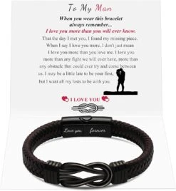 Cadeau En Cuir Tressé Noir Pour Homme Papa Époux Petit Ami Fils Petit-fils Frère Forever Lié Ensemble Pour Noël Anniversaire Fête Des Pères Anniversaire Fermoir En Acier Inoxydable Pour Hommes 7,5-9 Pouces