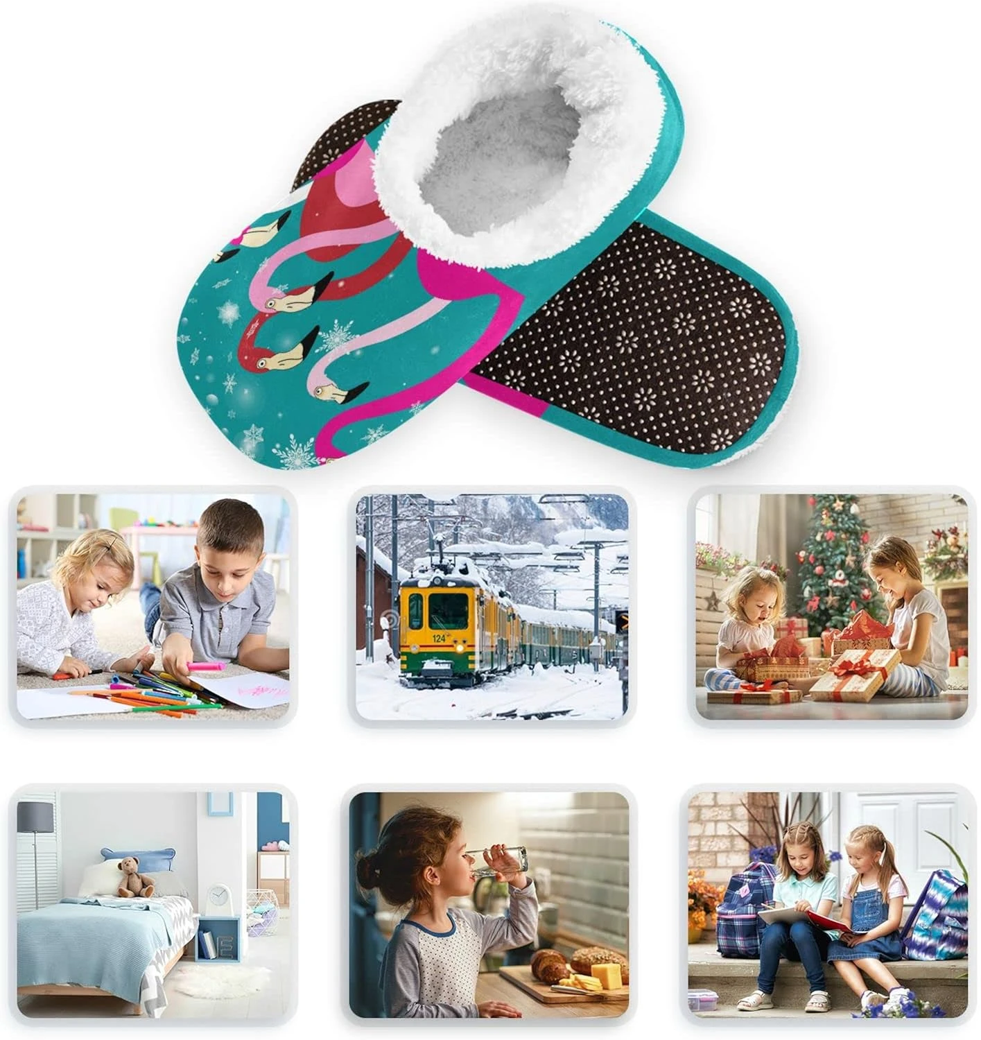 Noël Belle Rose Flamants Garçons Filles Maison Pantoufles Hiver Neige Oiseau Enfants Bambins Maison Chaussures Hiver Chaussures D'intérieur XS 6 Noël Belle Rose Flamants Garçons Filles Maison Pantoufles Hiver Neige Oiseau Enfants Bambins Maison Chaussures Hiver Chaussures D'intérieur XS – Image 4