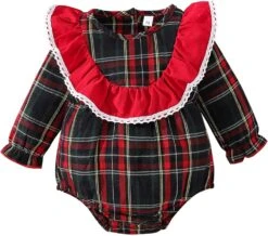 Garçon Vêtements Dinosaure Nouveau-né Infantile Bébé Filles Garçons De Noël Vêtements Plaid Romper à Manches Évasées Trois Chemise