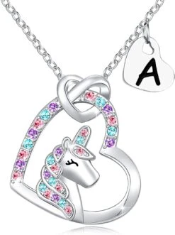 INGENT EUX Silver Unicorn Letter Premiers Colliers Pour Filles Anniversaire Noël Saint Valentin Cadeaux De Jour