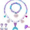 DkakoJew Jewelry Set For Girls Necklace Bracelet Boucle D'oreille Set Mermaid Necklace For Girls Jewelry Set Halloween Noël Anniversaire Cadeau