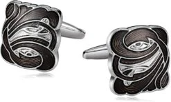 Banemi Light Up Boutons De Manchette, Boutons De Manchette Noir Acier Inoxydable Asymétrie Oriental Carré Ensembles Pour Dîner De Noël 1.8X1.7CM