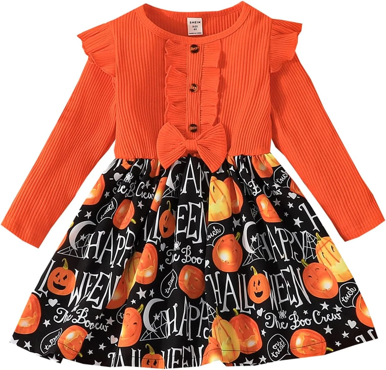 Filles Chandail De Noël Taille 7 Enfant Filles Halloween À Manches Longues Côtelées Robes Enfants Bande Dessinée (Orange, 4-5 Years) 3 Filles Chandail De Noël Taille 7 Enfant Filles Halloween À Manches Longues Côtelées Robes Enfants Bande Dessinée (Orange, 4-5 Years)