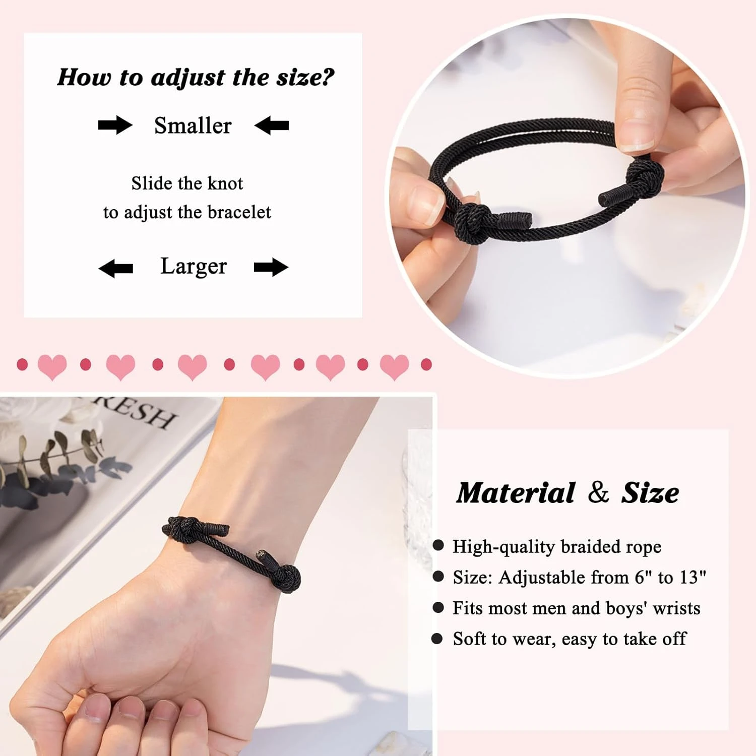 Rose PINKDODO Boys Bracelet Anniversaire Saint Valentin Cadeaux De Noël Pour Les Adolescents Garçons Fils Petit-fils Neveu 6 Rose PINKDODO Boys Bracelet Anniversaire Saint Valentin Cadeaux De Noël Pour Les Adolescents Garçons Fils Petit-fils Neveu – Image 4