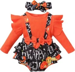 Enfant Garçon Père Noël Outfit Infantile Filles Halloween Volants À Manches Longues Cartoon Prints Romper Nouveau-né Bébé Filles
