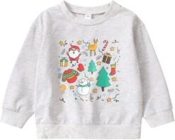 Enfant Garçons Filles Noël Dessin Animé Arbre Bonhomme De Neige Imprime Manches Longues Pull Sweat Tops Vêtements Enfant Vêtements