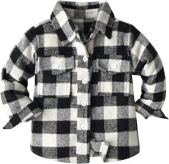 Enfants De Noël Tops Enfants Enfant Flanelle Chemise Veste Plaid À Manches Longues Revers Bouton Bas Shacket Bébé Garçons Filles Poches