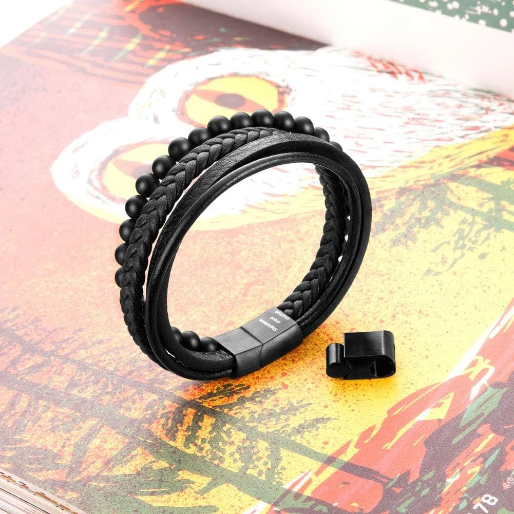 Bracelet En Cuir Pour Perle Pour Homme Murtoo, Perle Naturelle, Bracelet En Acier Et En Cuir Pour Homme Cadeau De Noël 5 Bracelet En Cuir Pour Perle Pour Homme Murtoo, Perle Naturelle, Bracelet En Acier Et En Cuir Pour Homme Cadeau De Noël – Image 3
