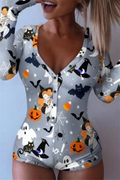 Miqil Femmes Court Onesie Pyjamas Halloween Noël Imprimer Sexy Bodycon À Manches Longues V Cou Une Pièce Sleeper Romper Combinaisons -Rose Magasin 71YIWprIxDL. AC UL1500