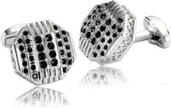 Banemi Boutons De Manchette Mariage Groom, Boutons De Manchette Argent En Acier Inoxydable Polygon Ensembles Pour Dîner De Noël 2X3CM