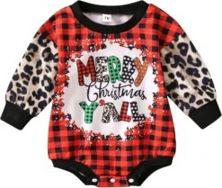 Sfdgfhyf Mignon Infant Vêtements De Noël Top Bébé Filles Tout-petits Rouge Léopard Pulls Chemises De Noël Arbre Impression Romper