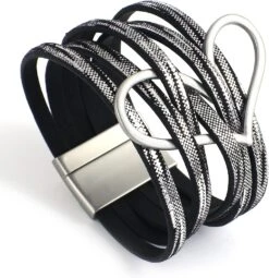 Hotoo Cuir Boho Bracelets Pour Femmes Wrap Bracelet De Noël Cadeaux Main Manchette Cuff Hollow Coeur Esthétique Multicouche Empilable Amitié Bracelet