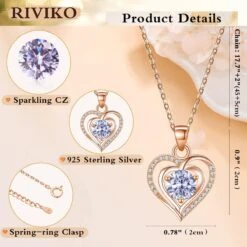 Collier Pendentif En Pierre De Naissance Coeur RIVIKO Pour Femme 925 Colliers En Zircone Argent Sterling Noël Bijoux De La Saint-Valentin Cadeaux Pour Filles Mère Femme -Rose Magasin 71eX4TGzovL. AC UL1200