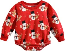 Footless Baby Pyjamas Infant Newborn Baby Girls Garçons Noël Romper Snowman Santa Print Round Neck Baby Coverall
