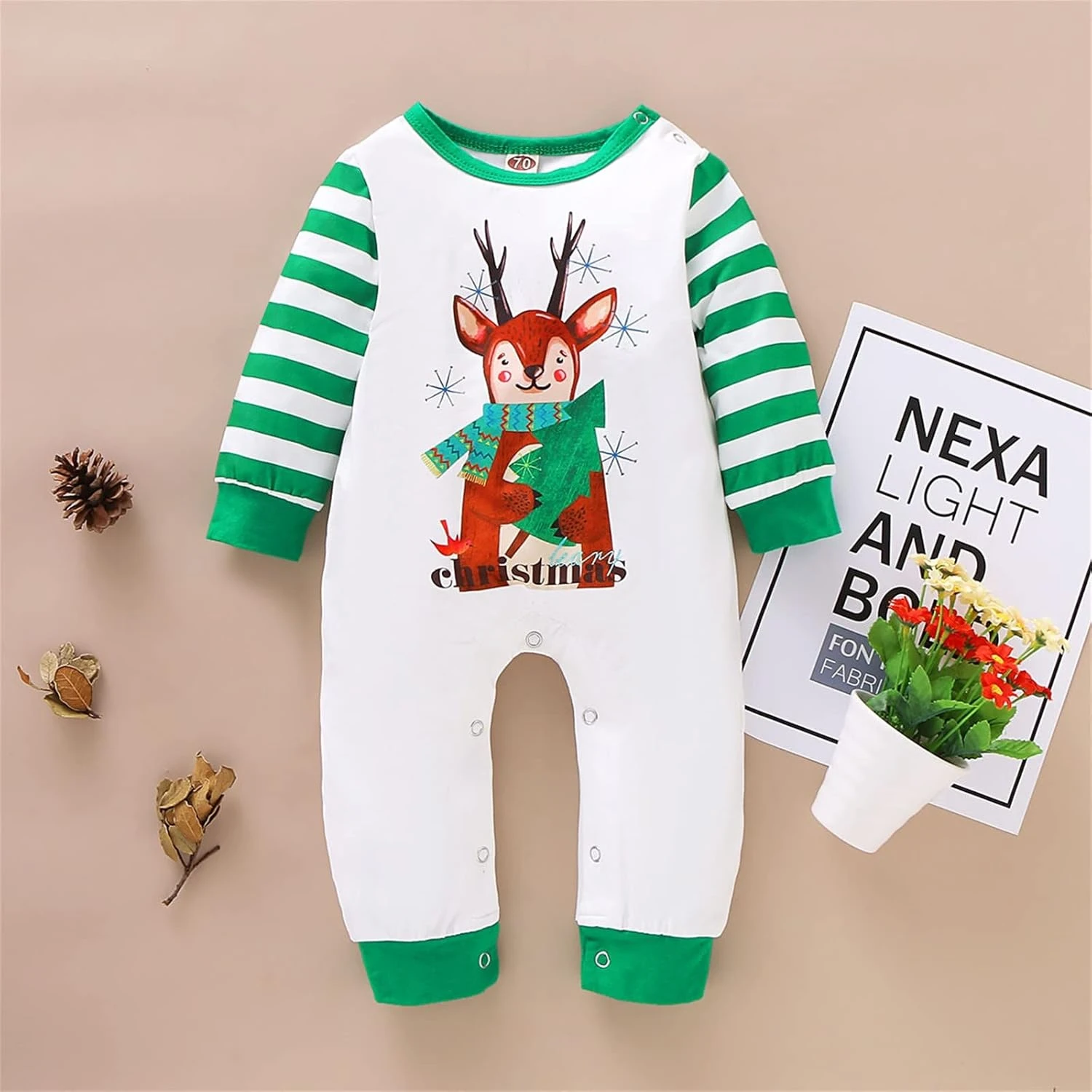 NLGToy Garçon Barboteuse Infantile Bébé Garçons Filles Deux-pièces Tenue De Noël Rayé Bande Dessinée Cerf Lettre Imprimé Barboteuse Bébé Fille 4 NLGToy Garçon Barboteuse Infantile Bébé Garçons Filles Deux-pièces Tenue De Noël Rayé Bande Dessinée Cerf Lettre Imprimé Barboteuse Bébé Fille – Image 2
