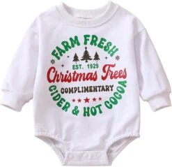 BĂ©bĂ© Nouveau-nĂ© BĂ©bĂ© Garçons Set Lettre Cartoon Print Ă Manches Longues Romper Bodysuit De NoĂ«l Tenue VĂȘtements Romper (Blanc, 3-6 Mois)