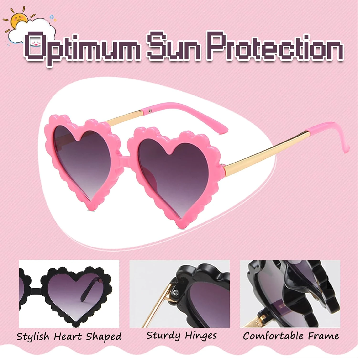 UTTPLL Enfants Fille Coeur En Forme Lunettes De Soleil Halloween Noël Parti Lunettes Pour Photographie Extérieur Plage UV 400 Protection 5 UTTPLL Enfants Fille Coeur En Forme Lunettes De Soleil Halloween Noël Parti Lunettes Pour Photographie Extérieur Plage UV 400 Protection – Image 3