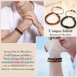Cadeaux MONOZO Pour Homme Garçon - 8mm Tiger Eye & Black Agate Stone Beaded Bracelet Réglable Initial Bracelets Anniversaire Noël Valentines Fête Des Pères Bijoux Cadeaux Pour Papa Fils Hommes Garçons Époux Petit Ami -Rose Magasin 71peJFN4PXL. AC UL1500