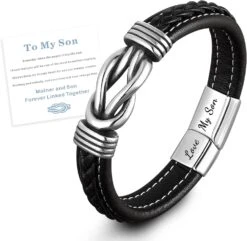 Bracelet En Cuir HNLUGF Pour Homme Garçon, Bracelets En Cuir Tressé Avec Fermeture Magnétique En Acier Inoxydable Bracelet En Bracelet Noir Noël Retour à L'école Graduation Dons D'anniversaire Pour Fils