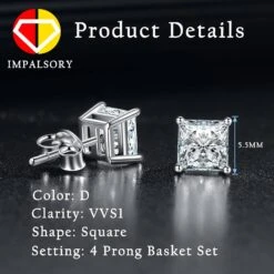 Princesse Cut Moissanite Boucles D'oreilles Pour Femmes Hommes, 18K Blanc Plaqué Or S925 Sterling Argent D Couleur VVS1 Clarté 0.3ct-3ct Laboratoire Créé Diamant Boucles D'oreilles Promise Anniversaire Cadeau De Noël -Rose Magasin 71sUkcDQBwL. AC UL1500