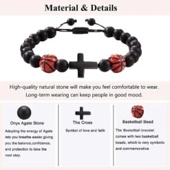 AnChang Gifts For Teen Boys Baseball Basketball Bracelet Natural Stone Bead Cross Bracelet For Mens Boys Son Grandson Coach Anniversaire Graduation Cadeaux De Noël -Rose Magasin 71tZ VMGCKL. AC UL1500