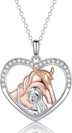 Collier De Cheval Pour Filles KOORASY, Colliers En Argent Sterling Pour Filles Femmes | Cœur En Forme De Cheval Colliers Pendentif En Zircone Cubique Pour Adolescentes Enfants Bijoux Pour Enfants Cadeaux équestres Pour Anniversaire Noël