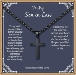 Colliers PAERAPAK Cadeaux Pour Fils En Droit, Collier En Argent / Croix Noire Collier Chaîne Cubaine Pour Fils En Droit, Cadeau De Noël De La Fête Des Pères Pour Fils En Droit