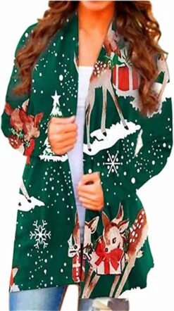 Femmes Lâche Casual Noël Imprimé Cardigan À Manches Longues Confortable Veste Automne Et Hiver Outwear