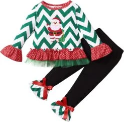 EnJoCho Mignon Enfant Vêtements Enfants Enfant Bébé Filles Automne Hiver Noël Imprimer Coton À Manches Longues Ruffle Tops Pantalon