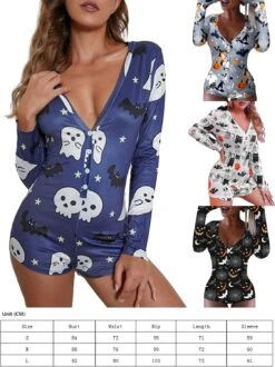 Miqil Femmes Court Onesie Pyjamas Halloween Noël Imprimer Sexy Bodycon À Manches Longues V Cou Une Pièce Sleeper Romper Combinaisons -Rose Magasin 71yEEb5KUlL. AC UL1500