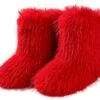 Waiirek Furry Bottes Pour Femmes Fuzzy Fluffy Neige Boot Fausse Fourrure Coloré Avec Bout Rond Résistant À L'eau Plat Chaussures En Caoutchouc Semelle Pour Filles En Plein Air De Noël
