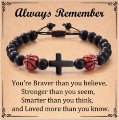 AnChang Gifts For Teen Boys Baseball Basketball Bracelet Natural Stone Bead Cross Bracelet For Mens Boys Son Grandson Coach Anniversaire Graduation Cadeaux De Noël