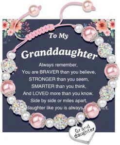 INGENT EUX Bracelet En Perles Roses Et Strass Pour Filles Petite-fille Nièce Grande Soeur Anniversaire Noël Cadeaux De Pâques