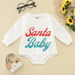 Romper Nouveau-né Bébé Fille Garçon De Noël Tenues À Manches Longues Santa Lettre Imprimé Crewneck Romper (Blanc, 18-24 Mois) -Rose Magasin 81GHgVTgu2L. AC SL1500