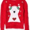 Blizzard Bay Little Girl's L/S Crew Neck Polar Bear Dans Les écouteurs Pull De Noël, Combo Rouge De Noël, 6X
