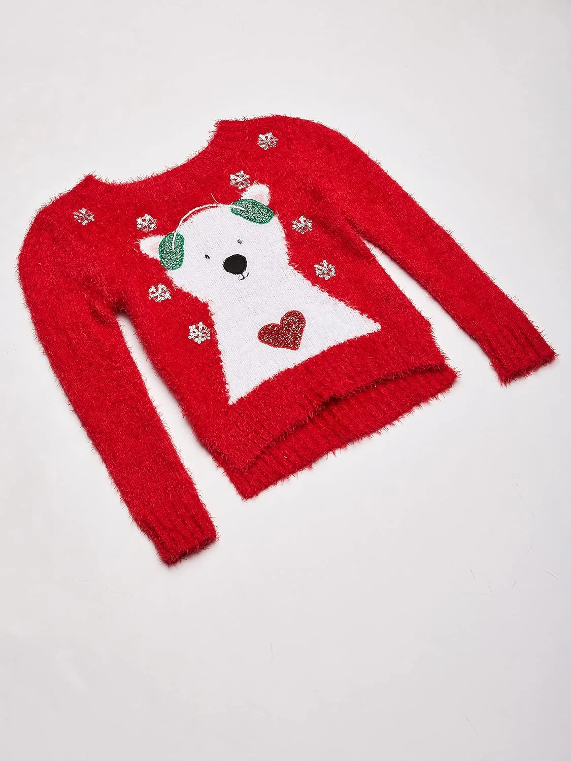 Blizzard Bay Little Girl's L/S Crew Neck Polar Bear Dans Les écouteurs Pull De Noël, Combo Rouge De Noël, 6X 4 Blizzard Bay Little Girl's L/S Crew Neck Polar Bear Dans Les écouteurs Pull De Noël, Combo Rouge De Noël, 6X – Image 2