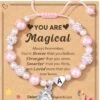 HGDEER Petites Filles Licorne Initial Bracelet Pour Fille/Grande-fille/Morceau | Rose Perle Et Strass Boules Bracelet | Réglable Longueur | Convient Pour Noël Et Anniversaire Cadeaux -Rose Magasin 81dXoYxjHrL. AC UL1500