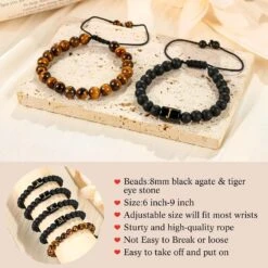 Cadeaux MONOZO Pour Homme Garçon - 8mm Tiger Eye & Black Agate Stone Beaded Bracelet Réglable Initial Bracelets Anniversaire Noël Valentines Fête Des Pères Bijoux Cadeaux Pour Papa Fils Hommes Garçons Époux Petit Ami -Rose Magasin 81dY2keiXUL. AC UL1500