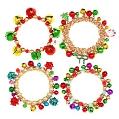 ARATLENCH Noël Jingle Bell Bracelet Coloré Bow Bonhomme De Neige De Noël Arbre Perlé Chram Stretch Bracelet Nouveauté Noël Vacances Jingle Bells Bracelets Set Pour Femmes Filles