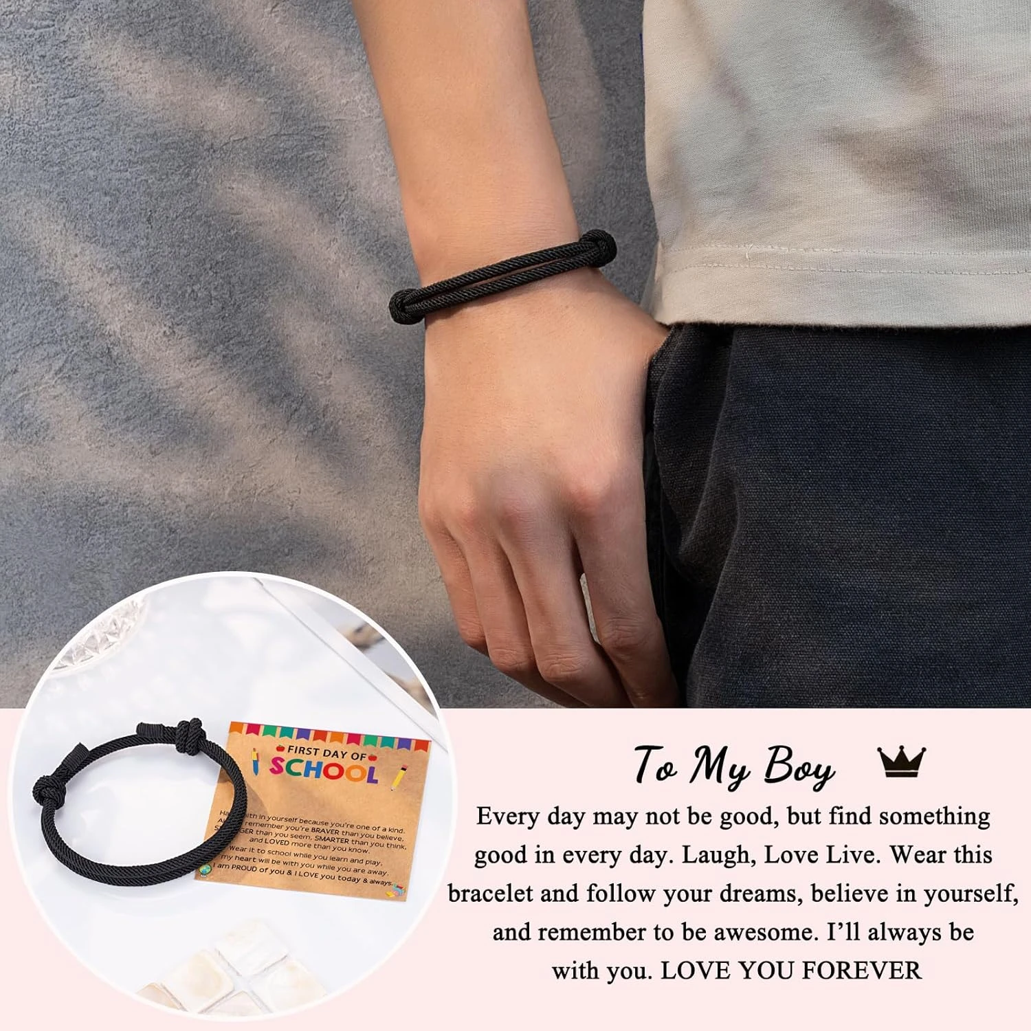 Rose PINKDODO Boys Bracelet Anniversaire Saint Valentin Cadeaux De Noël Pour Les Adolescents Garçons Fils Petit-fils Neveu 5 Rose PINKDODO Boys Bracelet Anniversaire Saint Valentin Cadeaux De Noël Pour Les Adolescents Garçons Fils Petit-fils Neveu – Image 3